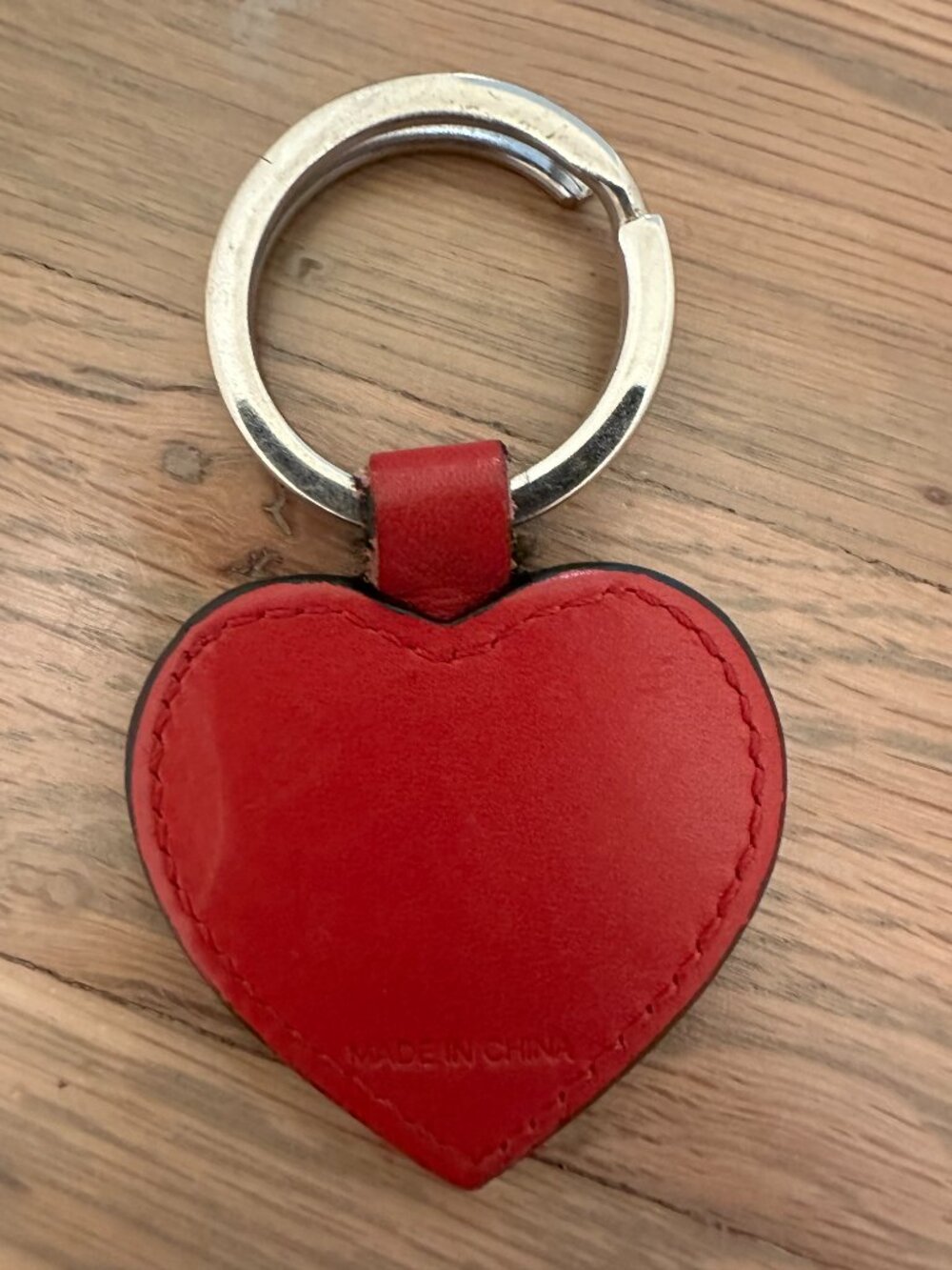 Vintage Coach Red Leather Heart Keychain Fob Y2K 2000s Debossed Logo Silver Ring - Picture 2 of 2